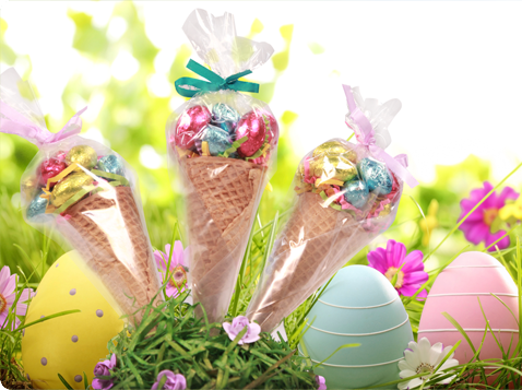 3 Easter Candy Cones with easter eggs