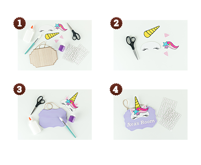 4 steps of making a Magical Easter Unicorn sign